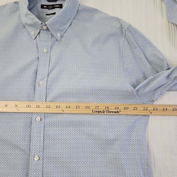 Michael Kors Button Up Shirt Men's Large Blue Floral Slim Fit EUC LN Old Money - Picture 9 of 15